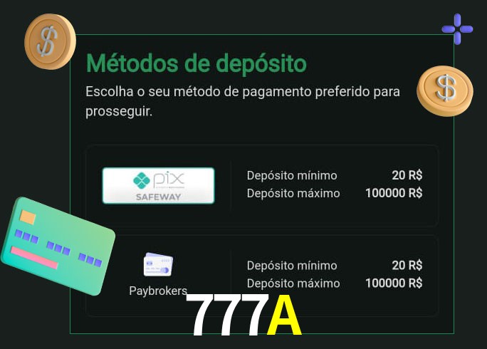 O cassino 777A oferece uma grande variedade de métodos de pagamento